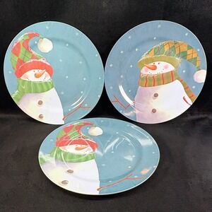 Set of 3 Melamine Snowman‎ Plates Winter Holiday Christmas Dinnerware